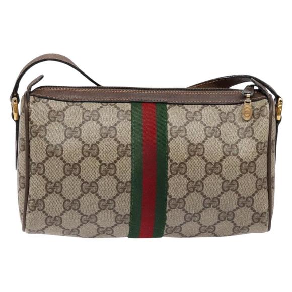 GUCCI GG Supreme Web Sherry Line Bag PVC Beige Gold 89 02 018 Auth BA4016 - Picture 3 of 16